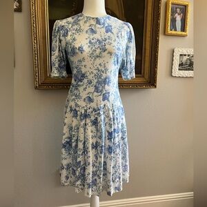Vintage Blue Floral Midi Dress